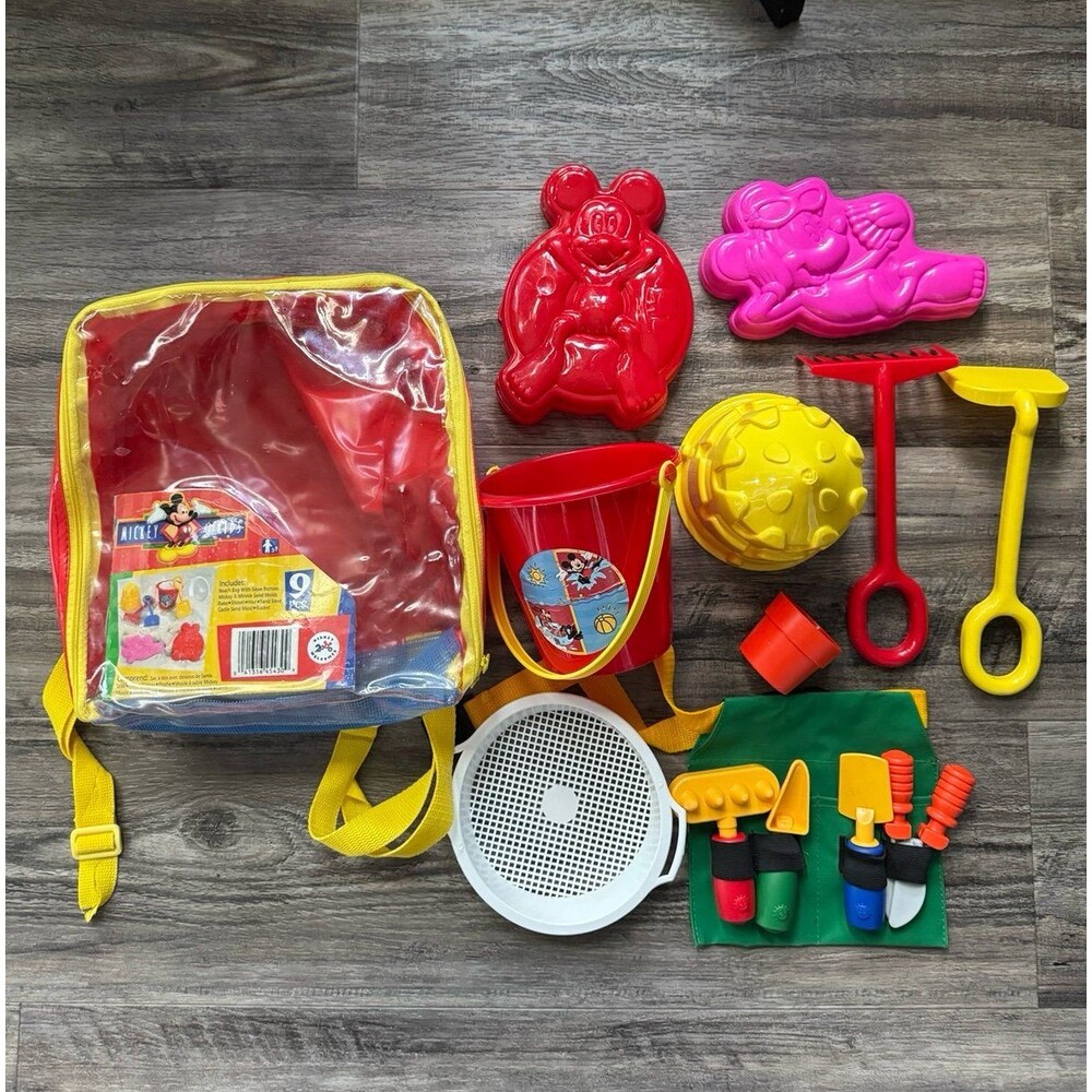 Mickey Mouse Beach Toy Set with Mickey/ Minnie mold, sifter Bucket Shovel tools